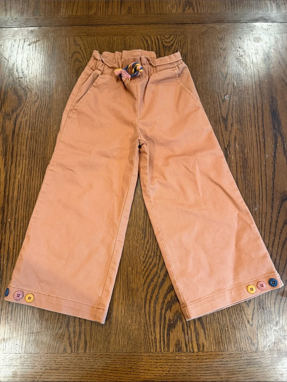 Matilda Jane Khaki Wide-Leg Pants with Multicolor Button Accents • pockets • 4
